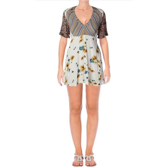 Free People Women's Size 6 Multicolor Mix it Up Print Retro A-Line Mini Dress - Picture 1 of 7